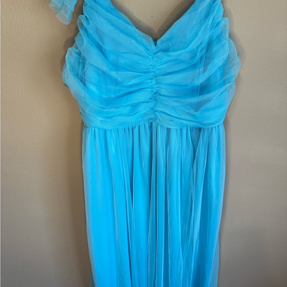Blue Ruched One-Shoulder Gown​ - Picture 5 of 8